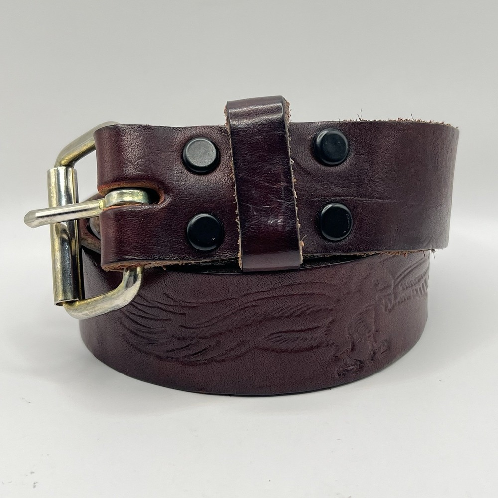Brown Western Tooled Leather Belt Eagle Graphic 36-40" Work Americana Cowboy